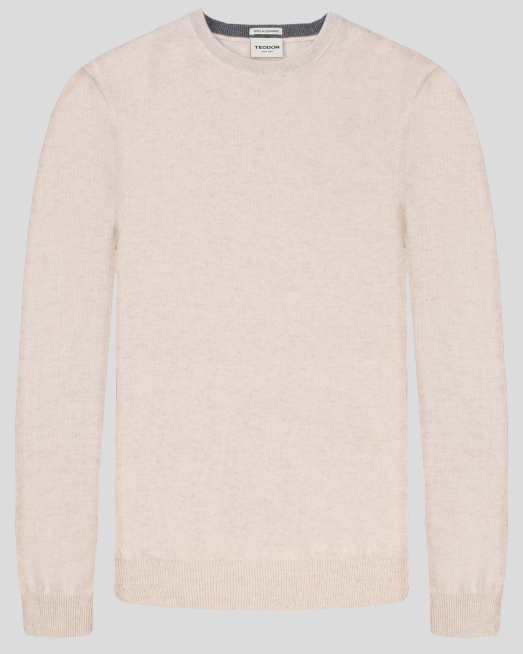 'ПУЛОВЕР ОТ ЕКСТРА ФИНА  ВЪЛНА И КАШМИР С ОБЛО ДЕКОЛТЕ  В ЦВЯТ ЕКРЮ