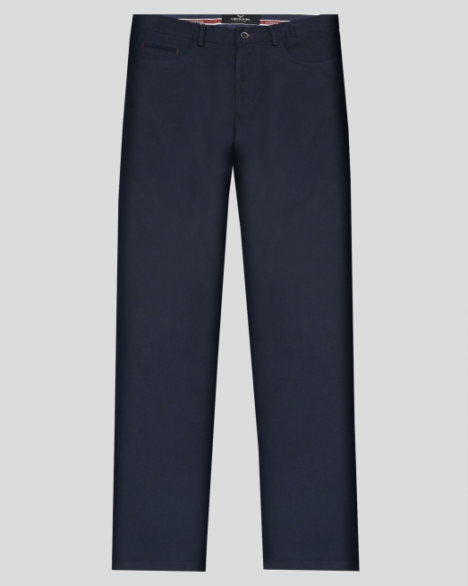 'ТЪМНОСИН ЧИНО ПАНТАЛОН В СИТНА СТРУКТУРА С ДВОЙНИ ФИЛЕТКИ И ЛОГО