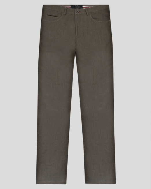 'КАФЯВ ПАНТАЛОН МЕЛАНЖ В СИТНА СТРУКТУРА С ДВОЙНИ ФИЛЕТКИ И ЛОГО