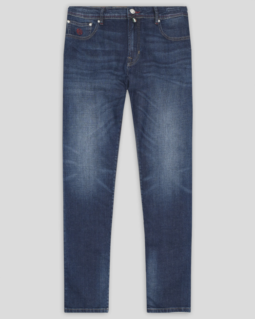 'ТЪМНОСИНИ ДЪНКИ ОТ SELVEDGE ДЕНИМ С ЛОГО ЕМБЛЕМА ВТАЛЕН СИЛУЕТ