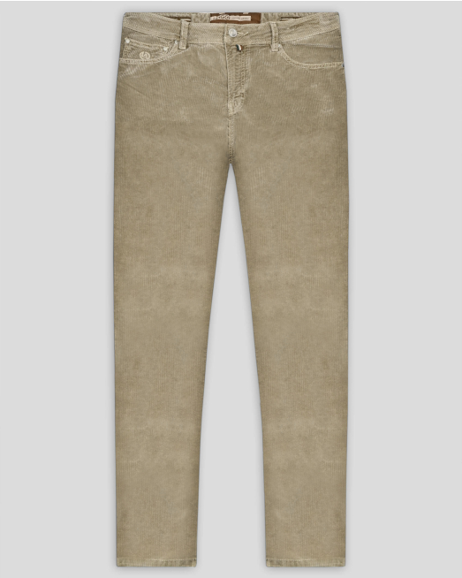 'ВТАЛЕН ПАНТАЛОН С КОЖЕНА ЕМБЛЕМА В СИВО-БЕЖОВ ЦВЯТ