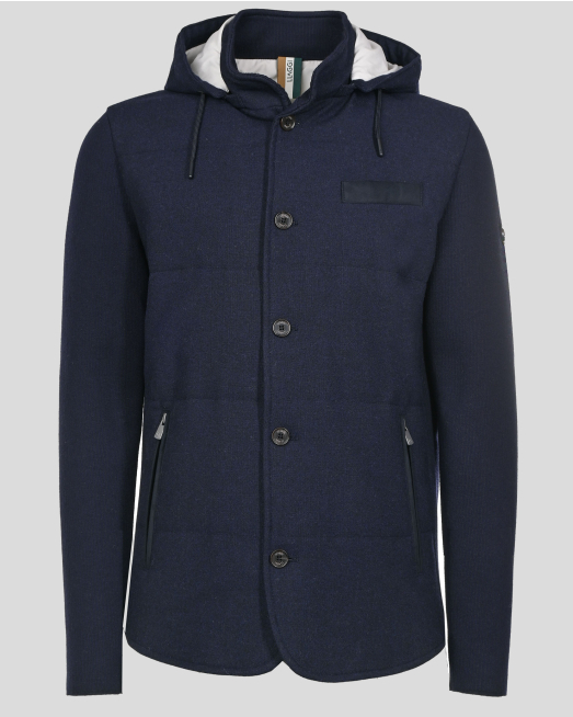 'ТЪМНОСИНЬО КЪСО ПАЛТО С ПЛЕТЕНИ РЪКАВИ И КАЧУЛКА