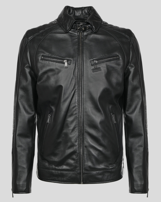 'ЧЕРНО ЯКЕ ОТ ЕСТЕСТВЕНА АГНЕШКА КОЖА С ПОДВИЖНА ЯКА И МЕТАЛНИ ЦИПОВЕ