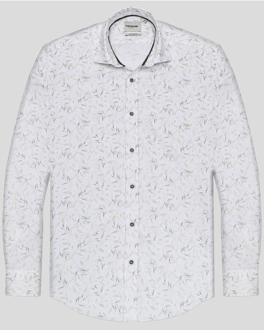 'БЯЛА РИЗА С КОНТРАСТЕН ПРИНТ НА ЛИСТА СВОБОДЕН СИЛУЕТ