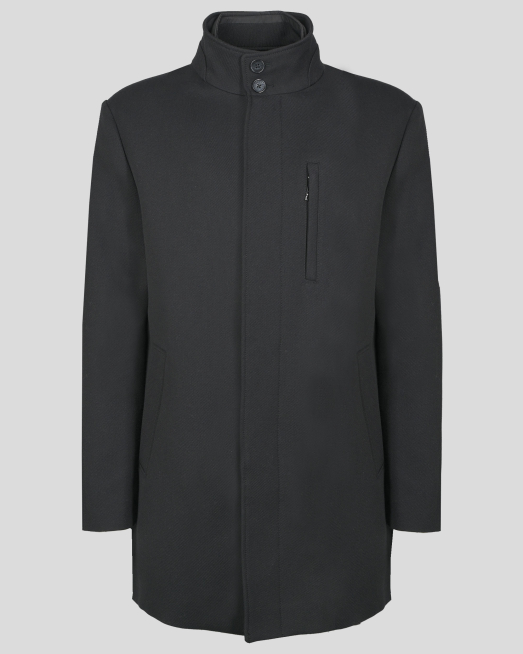 'ЧЕРНО КАПИТОНИРАНО ПАЛТО С ПОДВИЖЕН ЕЛЕК ОТ ПАМУК И ВЪЛНА