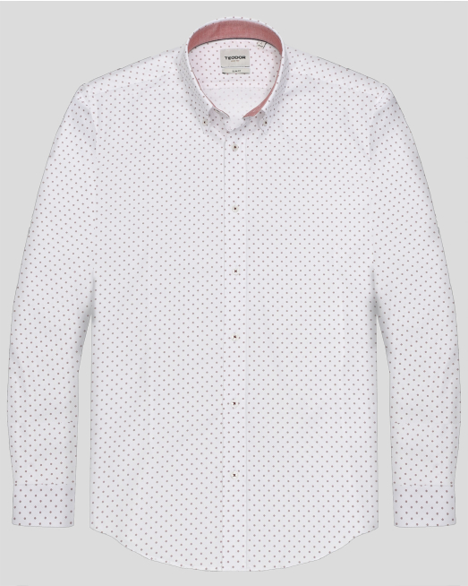 'БЯЛА РИЗА С КОПЧЕТА НА ЯКАТА В СИТЕН КОНТРАСТЕН ПРИНТ 