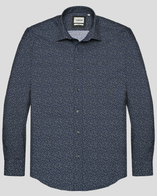 'ТЪМНОСИНЯ  РИЗА ОТ ФИН ПАМУК В СИТЕН ФЛОРАЛЕН ПРИНТ