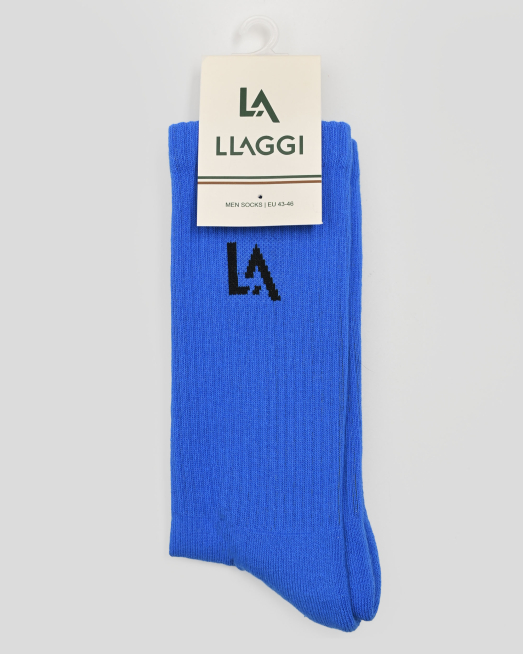 ' СИНИ ЧОРАПИ С КОНТРАСТНО ТЪКАНО ЛОГО