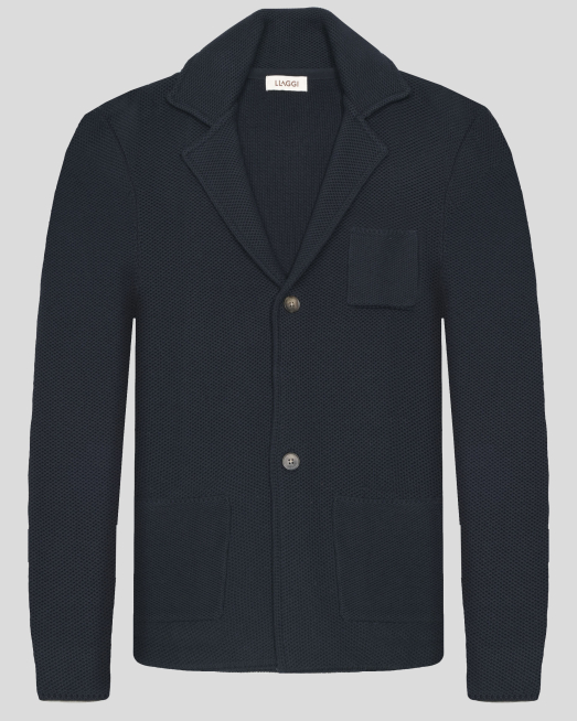 'ТЪМНОСИНЯ ЖИЛЕТКА ТИП САКО ОТ 100% ПАМУК В СТРУКТУРНА ПЛЕТКА