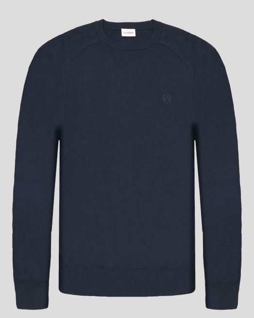 'ТЪМНОСИН ПУЛОВЕР С ОБЛО ДЕКОЛТЕ И БРОДЕРИЯ ЛОГО