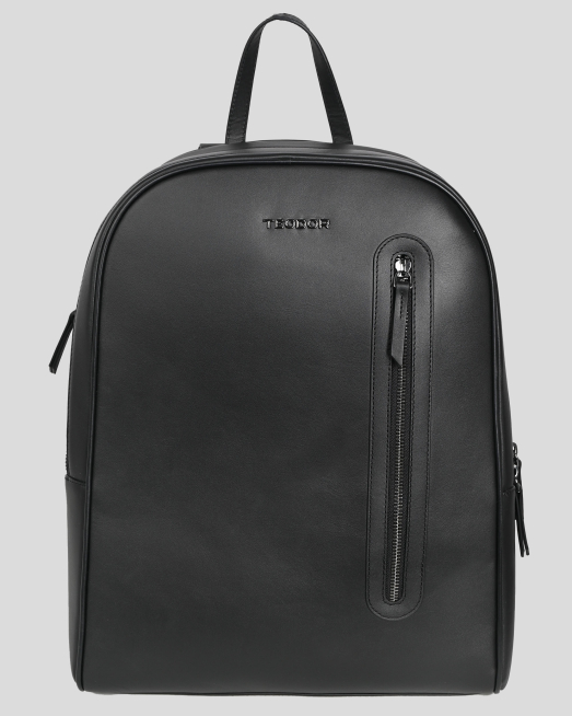 'ЧЕРНА РАНИЦА ОТ ЕСТЕСТВЕНА ГЛАДКА КОЖА С МЕТАЛНО ЛОГО