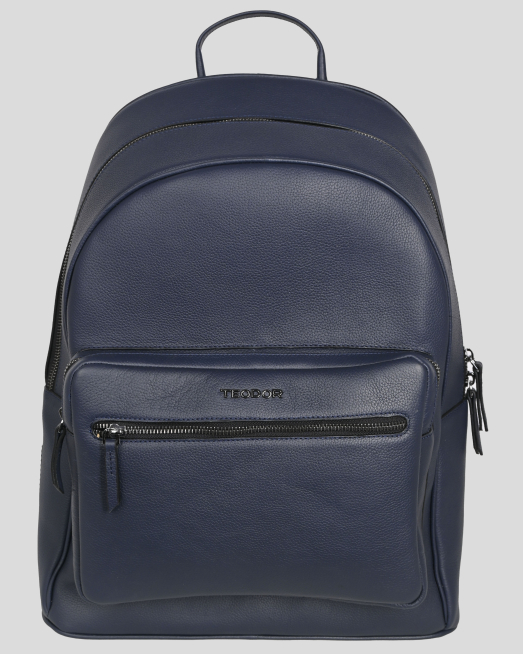 'ТЪМНОСИНЯ КОМБИНИРАНА РАНИЦА ОТ ЕСТЕСТВЕНА ШАГРЕНИРАНА КОЖА