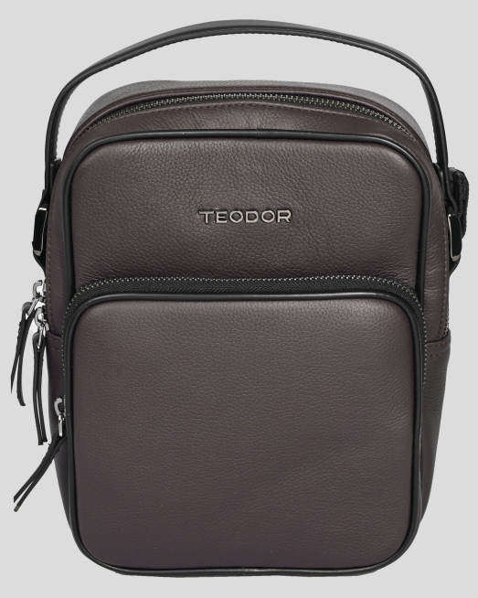 'ТЪМНОКАФЯВА ЧАНТА ЗА ПРЕЗ РАМО ОТ ЕСТЕСТВЕНА КОЖА ШАГРЕН