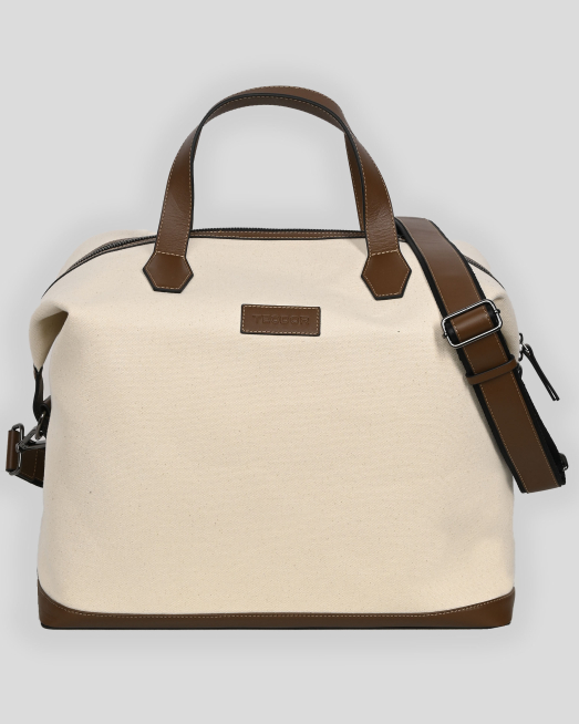 ' СВЕТЛОБЕЖОВА ЧАНТА ТИП САК ОТ ПАМУЧЕН CANVAS И ЕСТЕСТВЕНА КОЖА