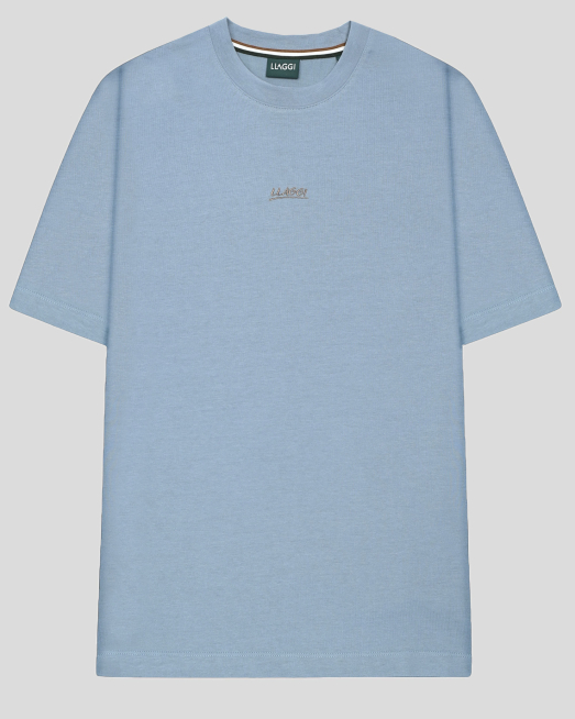 'ОВЪРСАЙЗ ТЕНИСКА С КОНТРАСТЕН ПРИНТ И БРОДЕРИЯ ЛОГО В ЛЕДЕНО СИН ЦВЯТ