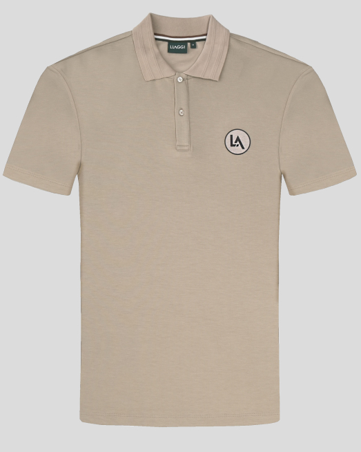 'БЕЖОВА ЕЛАСТИЧНА ТЕНИСКА С ЛОГО И ПОЛО ЯКА