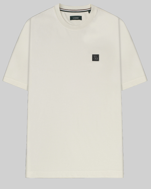 'ОВЪРСАЙЗ ТЕНИСКА С КОЖЕНА ЕМБЛЕМА И МЕТАЛНО ЛОГО В ЦВЯТ ЕКРЮ