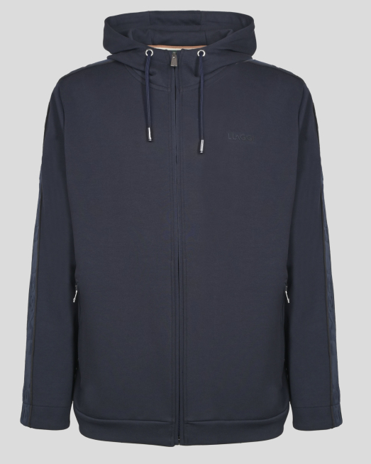 'ТЪМНОСИН СУИТШЪРТ С КАЧУЛКА И ЛАСТИЧНА ЛЕНТА С ЛОГО