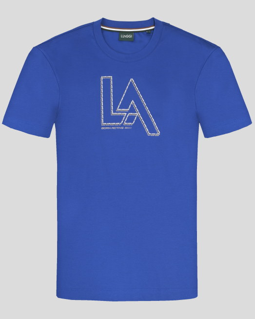 'КОБАЛТОВО СИНЯ ПАМУЧНА ТЕНИСКА С КОНТРАСТЕН ПРИНТ