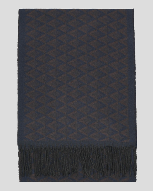 'ДВУЦВЕТЕН ШАЛ НА ТРИЪГЪЛНИЦИ В ТЪМНОСИНЬО И КАФЯВО