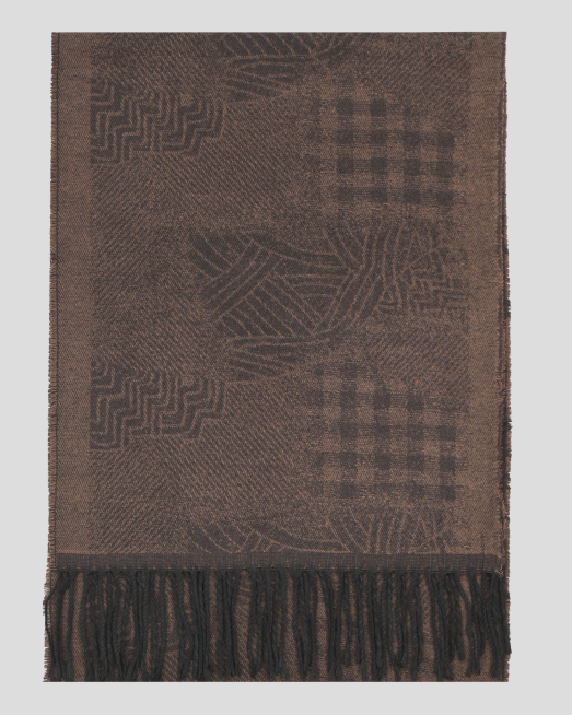 'ТЪМНОКАФЯВ ФИГУРАЛЕН  ШАЛ С РЕСНИ 