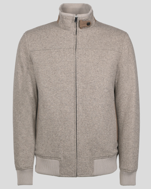 'БЕЖОВО ЯКЕ ТИП ПАЛТО ОТ ВЪЛНЕН ПЛАТ С КОНТРАСТНИ ЕЛЕМЕНТИ