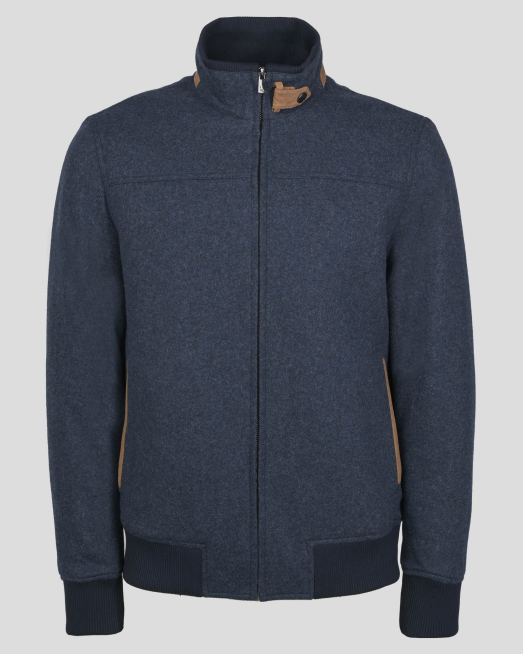 'ТЪМНОСИНЬО МЕЛАНЖИРАНО ПАЛТО ТИП ЯКЕ С ВИСОКО СЪДЪРЖАНИЕ НА ВЪЛНА