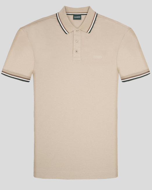 'БЕЖОВА ПАМУЧНА ТЕНИСКА С ЯКА И БРОДЕРИЯ ЛОГО