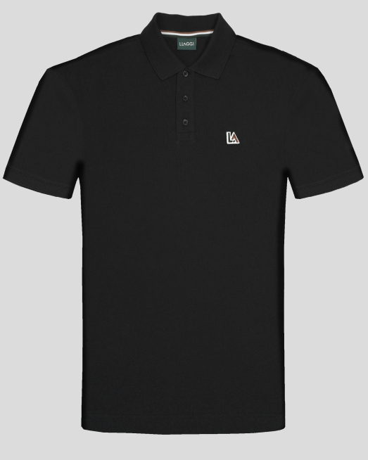 'ЧЕРНА ТЕНИСКА С ЯКА И КОНТРАСТНА ЛОГО ЕМБЛЕМА