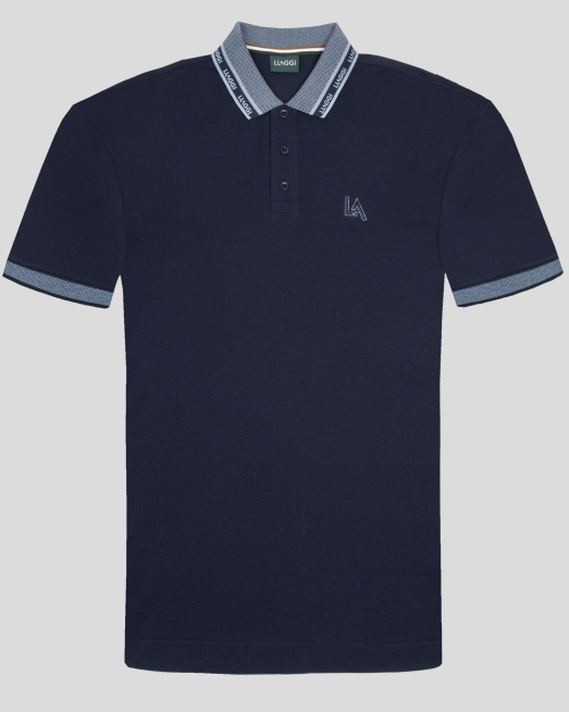 'ТЪМНОСИНЯ ПАМУЧНА ТЕНИСКА С ЛОГО ПРИНТ НА ЯКА