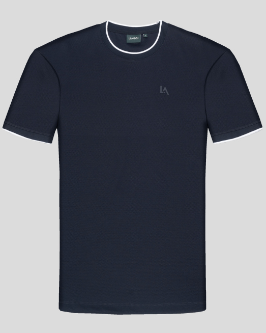 'ТЪМНОСИНЯ СТРУКТУРНА ТЕНИСКА С ГУМИРАНА ЛОГО ЕМБЛЕМА 