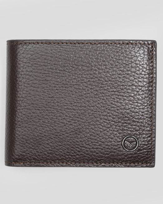 'ТЪМНОКАФЯВ ПОРТФЕЙЛ ОТ ШАГРЕНИРАНА ЕСТЕСТВЕНА КОЖА С ЛОГО