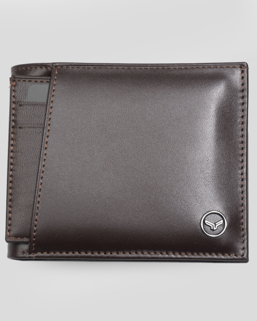 'ТЪМНОКАФЯВ ПОРТФЕЙЛ ОТ 100% ЕСТЕСТВЕНА КОЖА С ВЪНШЕН ВИЗИТНИК 