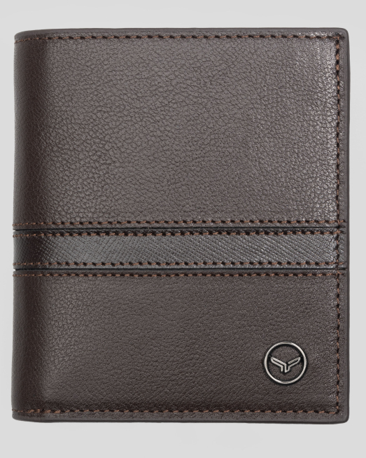 'ПОРТФЕЙЛ ОТ ГЛАДКА И ШАГРЕНИРАНА КОЖА В ТЪМНОКАФЯВ ЦВЯТ