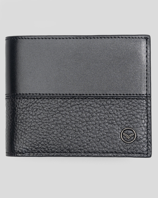 'ЧЕРЕН КОЖЕН ПОРТФЕЙЛ С МЕТАЛНО ЛОГО