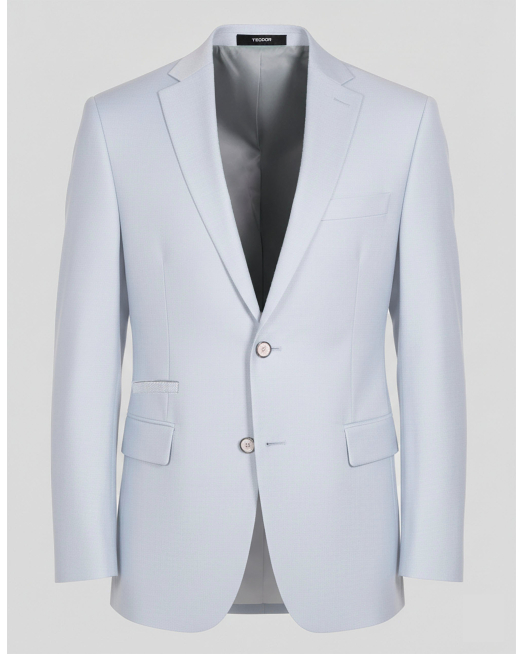 'СВЕТЛОСИНЬО КЛАСИЧЕСКО САКО ОТ ФИНА ВЪЛНА С ЕЛАСТАН /ЧАСТ ОТ КОСТЮМ/