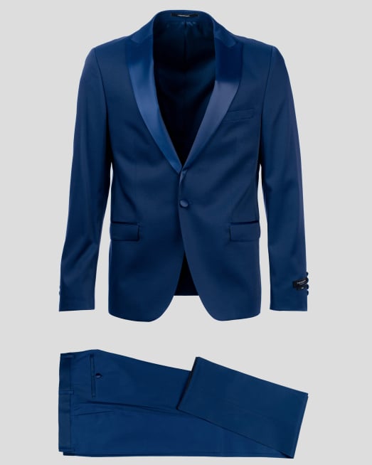 'СТРУКТУРЕН СРЕДНО СИН ЦЕРЕМОНИАЛЕН КОСТЮМ С РЕВЕР ОТ САТЕН