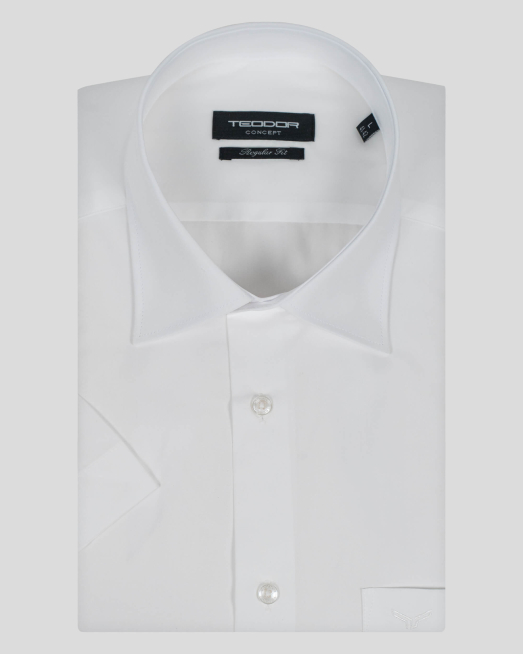 'БЯЛА РИЗА С КЪС РЪКАВ БАЗОВ МОДЕЛ СВОБОДЕН СИЛУЕТ