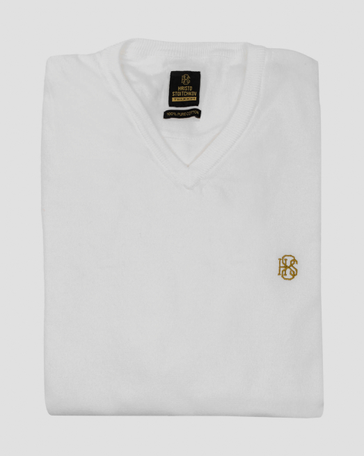 'БЯЛ ПАМУЧЕН ПУЛОВЕР ШПИЦ ДЕКОЛТЕ