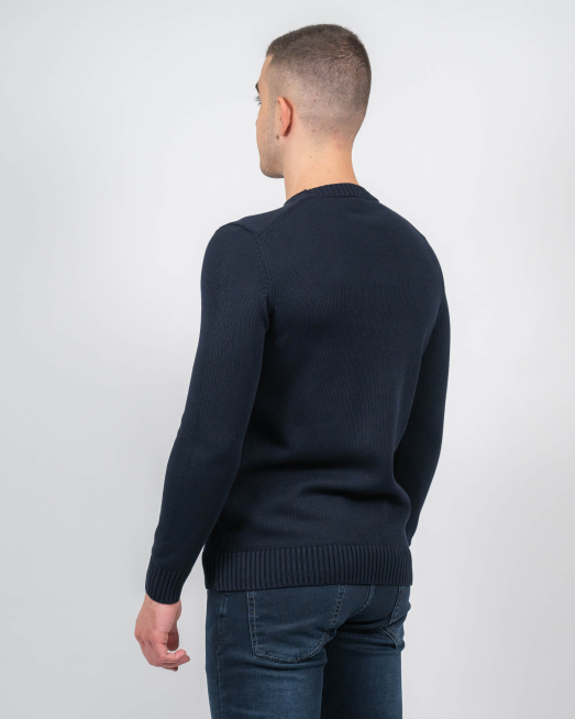 'ТЪМНО СИН СТРУКТУРЕН ПУЛОВЕР С ЛОГО