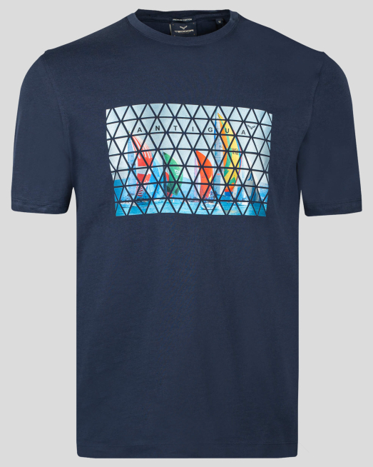 'ТЪМНО СИНЯ ТЕНИСКА С РЕЛЕФНА СНИМКА РЕГАТА