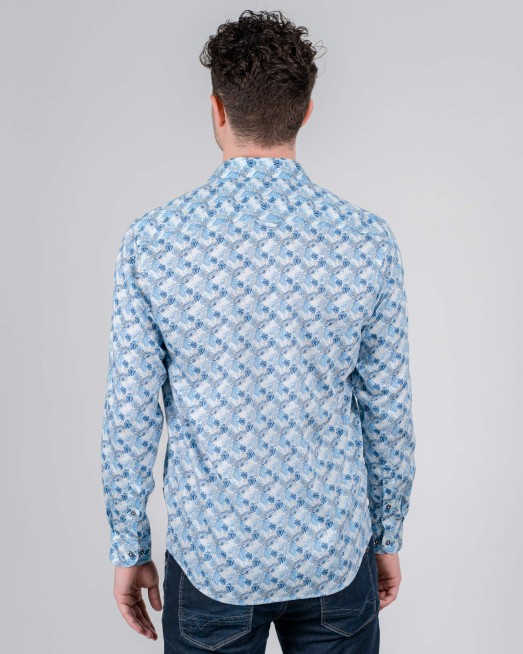 'СИНЯ ПАМУЧНА РИЗА С ФЛОАЛНИ МОТИВИ