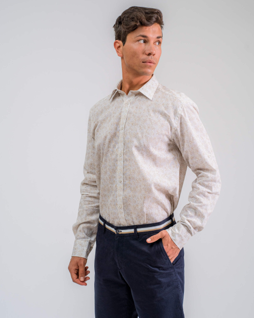 'БЯЛА РИЗА С БЕЖОВ ФЛОРАЛЕН ПРИНТ