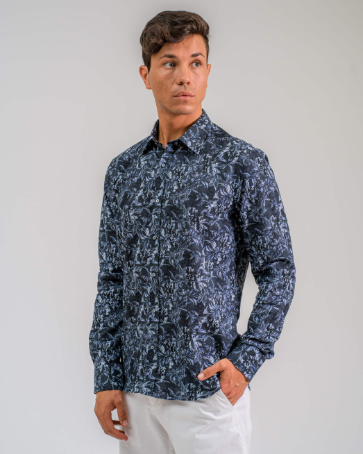 'ТЪМНО СИНЯ РИЗА С ФЛОРАЛНИ МОТИВИ