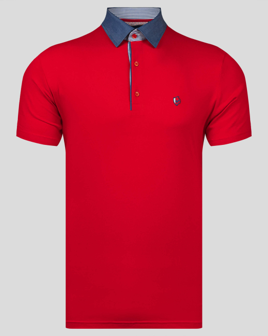 'ЧЕРВЕНА ТЕНИСКА С ОТ PREMIUM ПАМУК С ТРИЦВЕТНА БРОДЕРИЯ ЛОГО