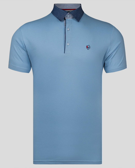 'СВЕТЛО СИНЯ ТЕНИСКА С КОНТРАСТНА БРОДЕРИЯ ЛОГО ОТ PREMIUM ПАМУК