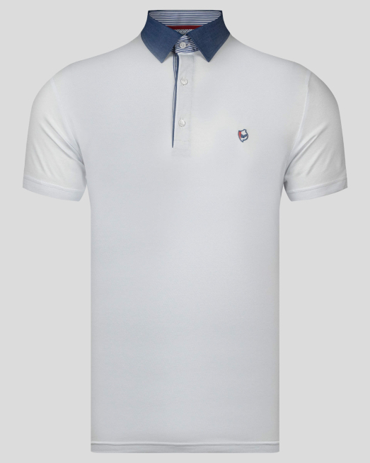 'БЯЛА ТЕНИСКА С КОНТРАСТНА ЯКА ОТ PREMIUM ПАМУК