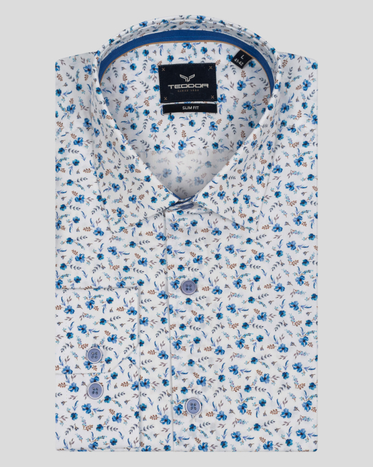 'БЯЛА РИЗА СЪС СИН ФЛОРАЛЕН ПРИНТ