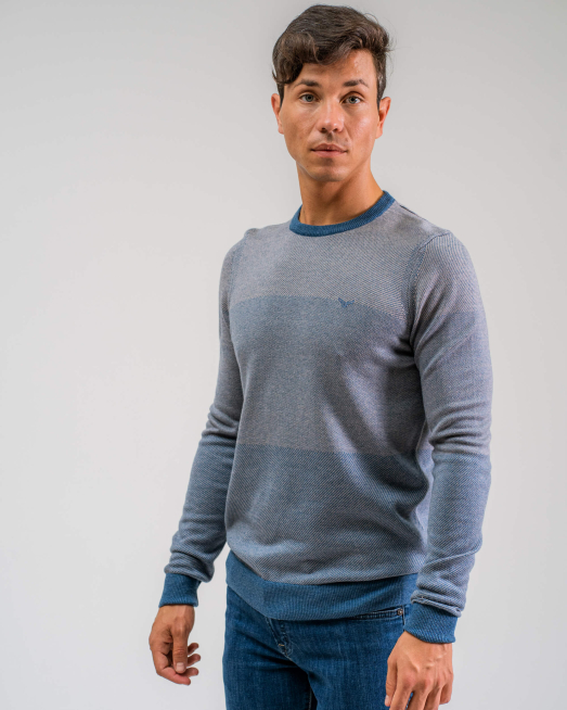 'СТРУКТУРЕН ПУЛОВЕР В СВЕТЛО СИНЬО И БЕЖОВО