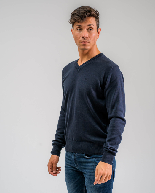 'ТЪМНО СИН ПАМУЧЕН ПУЛОВЕР 